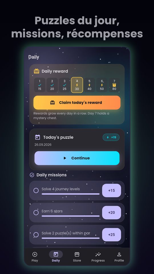 Récompenses du jour et missions